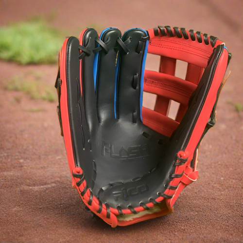 13 inch Flash Glove, lefty thrower, red, royal, black, with H web.