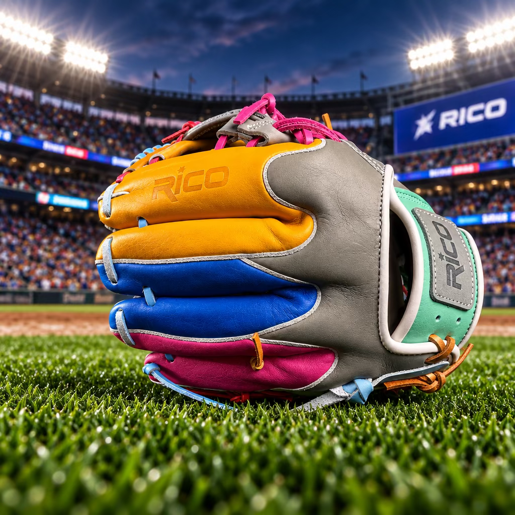 11.50 inch Scrap Glove, right hand thrower, wave pattern multi-color glove, i web, mint wrist.