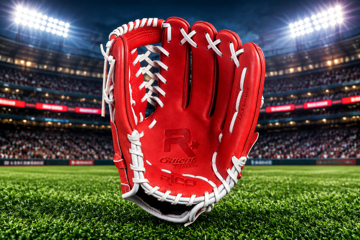 12.50 inch Prime Series, right hand thrower, red, white, and black glove, white wrist and laces.