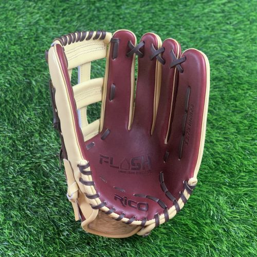 12.75 inch Flash glove, right hand thrower, maroon, cream, dark brown laces and H web.