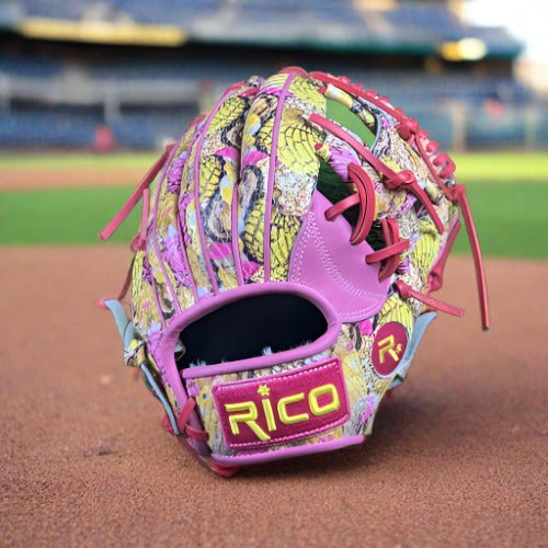 11.5 inch Limited Edition, panaderia glove with pink palm, right hand thrower, kip leather, and i web.