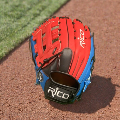 12.5 inch Flash glove, left hand thrower, royal, red, black, with red H web.