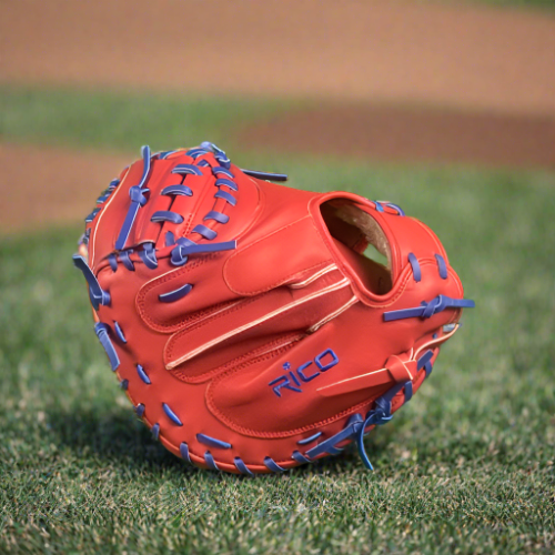 32.5 inch Flash glove catchers mitt, right hand thrower,  red, with royal blue laces.