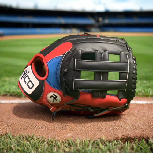 13 inch Flash Glove, right hand thrower, red, royal, black, with H web.