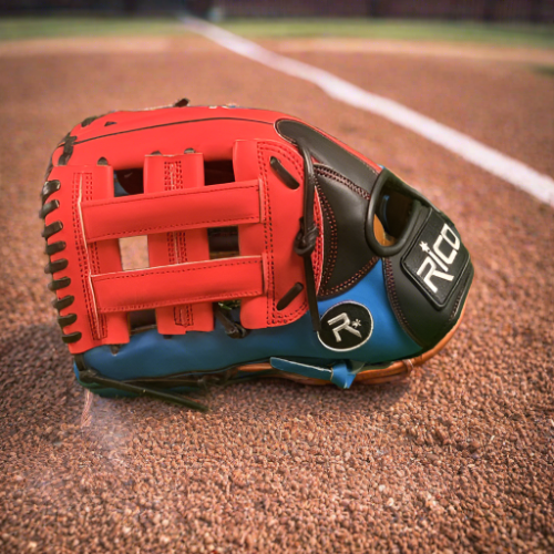 12.5 inch Flash glove, left hand thrower, royal, red, black, with red H web.