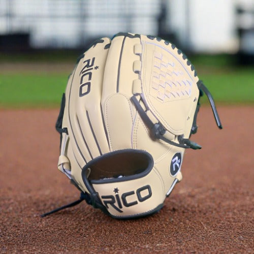 12 inch Flash Glove, right hand thrower, cream, black laces, with closed A web.