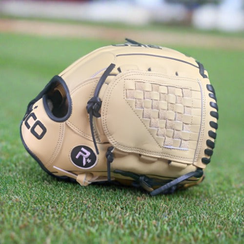 12 inch Flash Glove, right hand thrower, cream, black laces, with closed A web.
