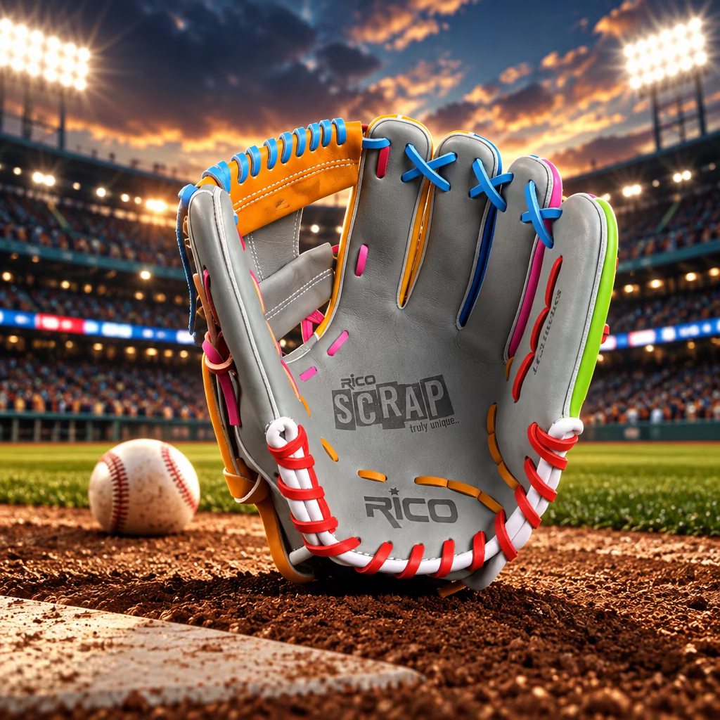 11.50 inch Scrap Glove, right hand thrower, wave pattern multi-color glove, i web, mint wrist.