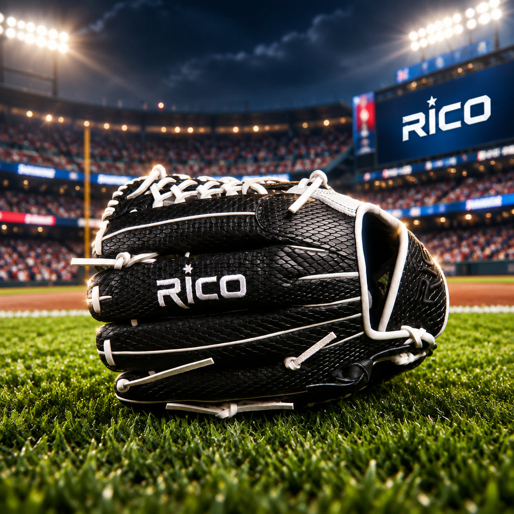 12.75 inch Prime Series with name embroidered, right hand thrower, Mexico flag on thumb, black python, white palm.