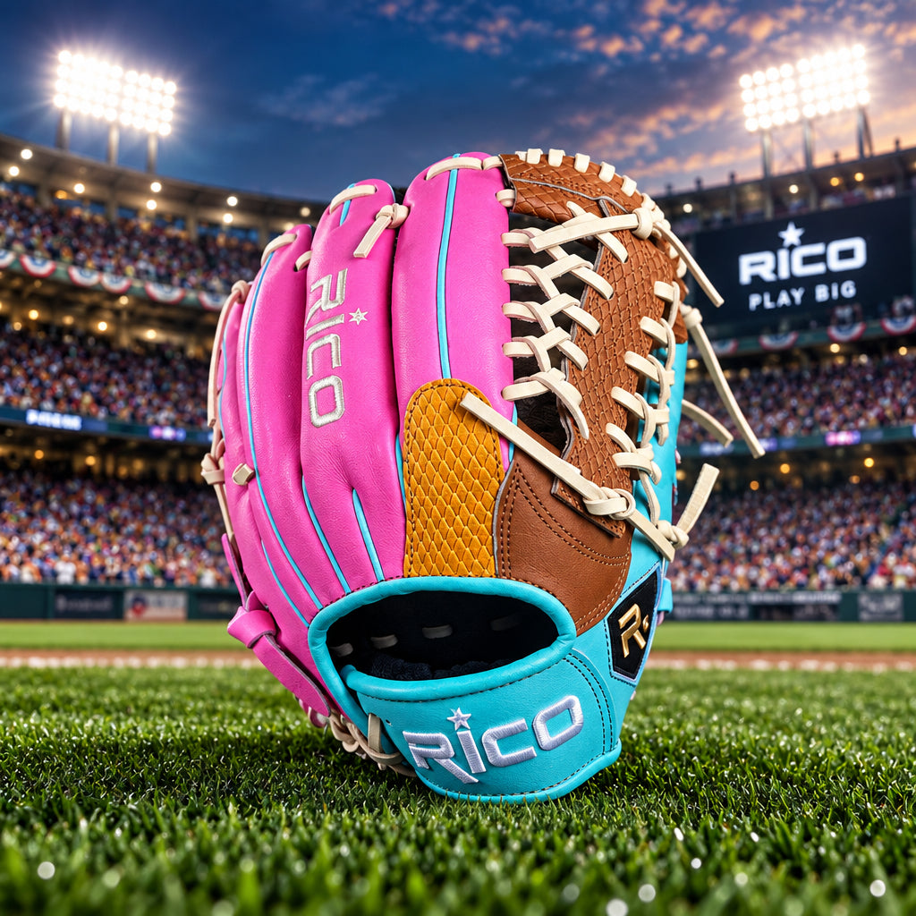 12 inch Ultra Series with name, right hand thrower, K mod trap web, mint thumb and wrist, pink backside, python web.
