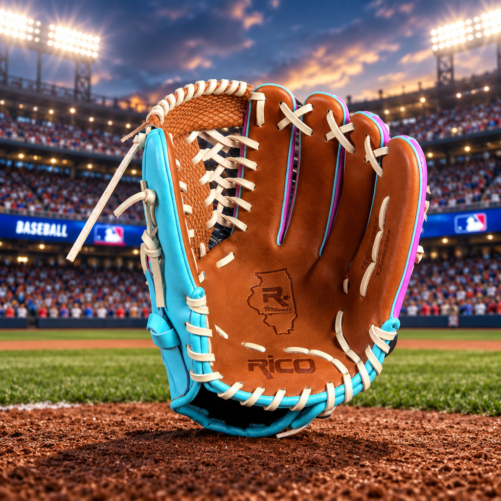 12 inch Ultra Series with name, right hand thrower, K mod trap web, mint thumb and wrist, pink backside, python web.