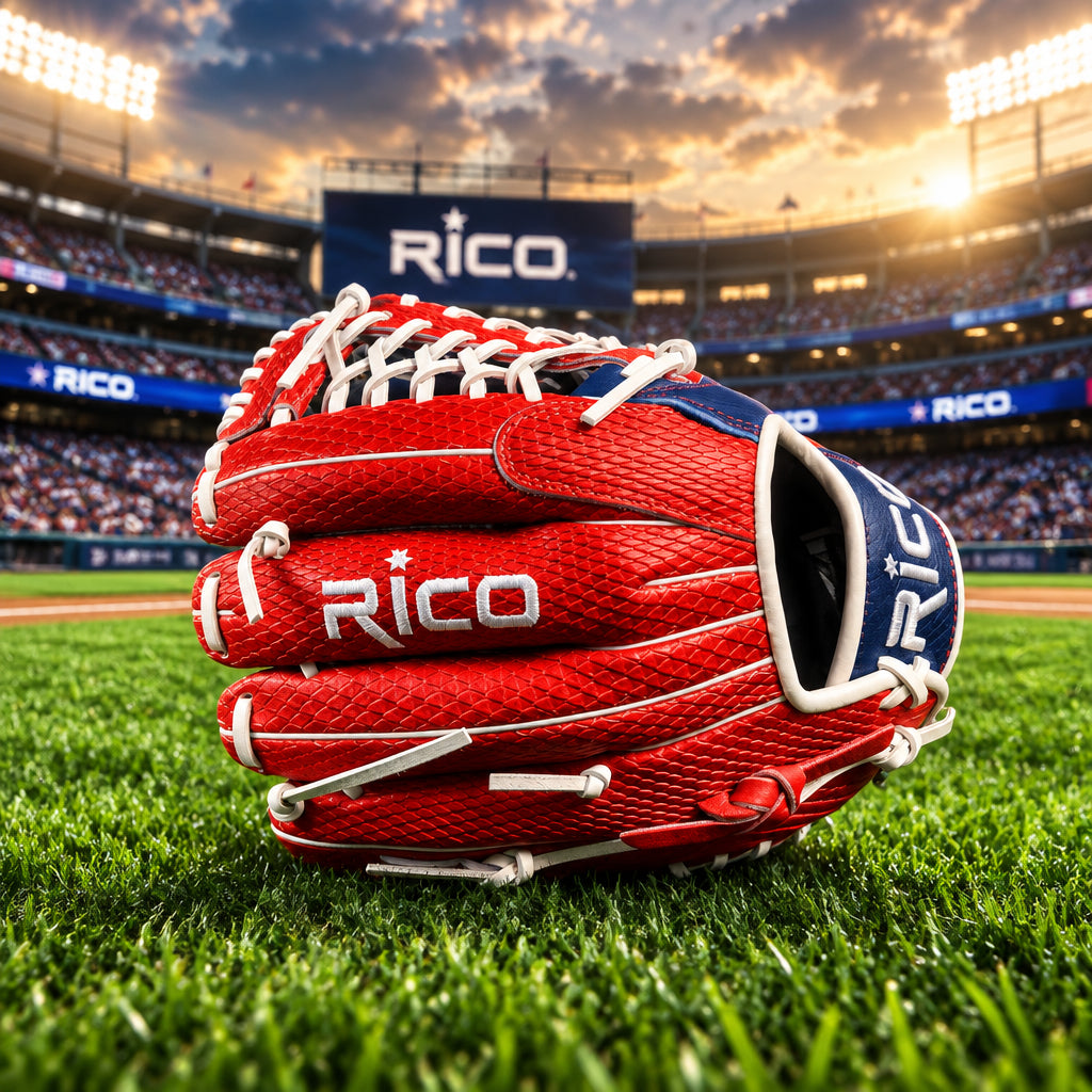 11.50 inch youth Prime Series (9-11 year old) with name on thumb, right hand thrower, red, white, blue with Texas flag on thumb.
