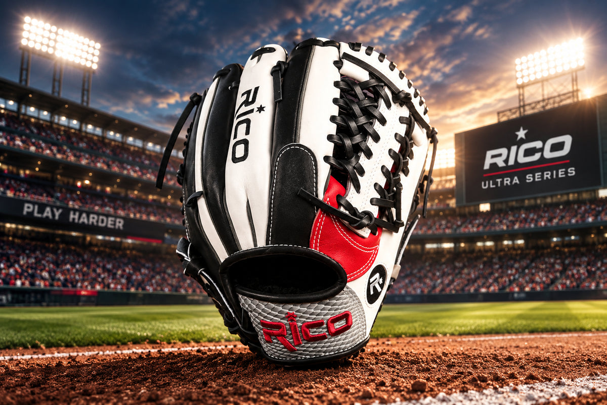 11.75 Ultra Series, right hand thrower, modified trap K web, red palm, white thumb, python grey wrist.