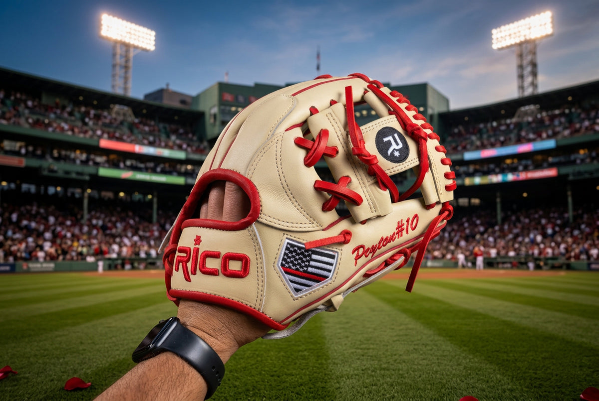 11.25 inch Ultra Series, right hand thrower, i web, cream shell, red laces, welting, and binding.