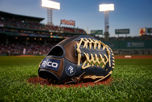 12 inch Ultra Series, right hand thrower, navy and brown glove, mod trap K web, cream laces.