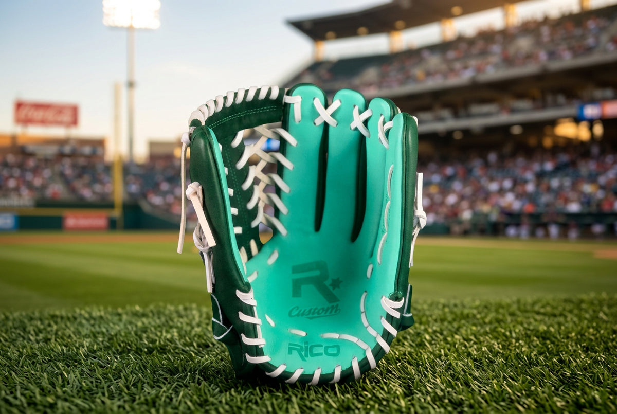 13.25 inch Ultra Series, right hand thrower, green shell, mint palm, white laces and finger pad, mod trap web.