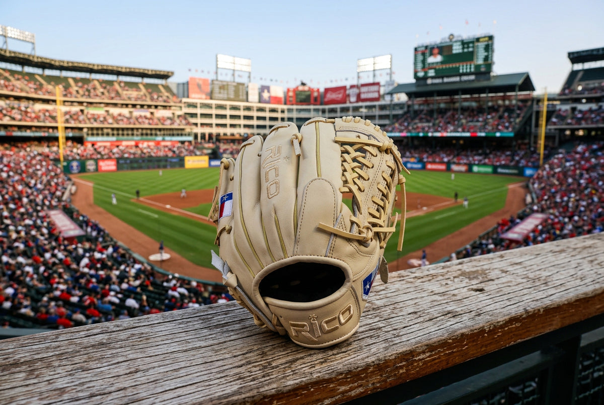 10.75 inch Prime Series, right hand thrower, adult hand opening, cream shell and laces, Texas thumb and pinky flag.