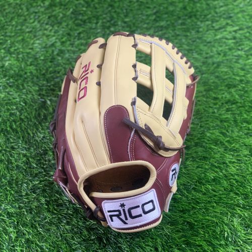 12.75 inch Flash glove, right hand thrower, maroon, cream, dark brown laces and H web.